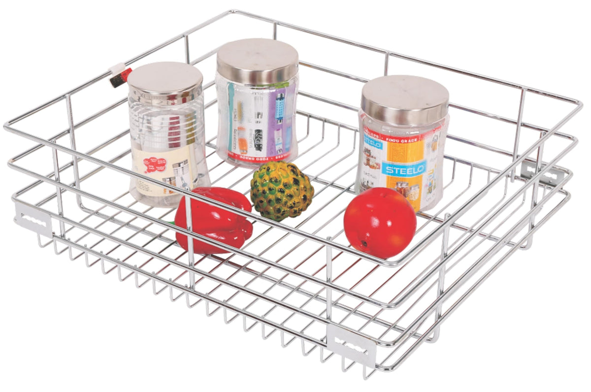 Rab Kitchen Basket Stainless Steel Plain Basket For Modular Kitchen Utensils Container Shelf (Code: Plain, Size: 21 X 20 X 4