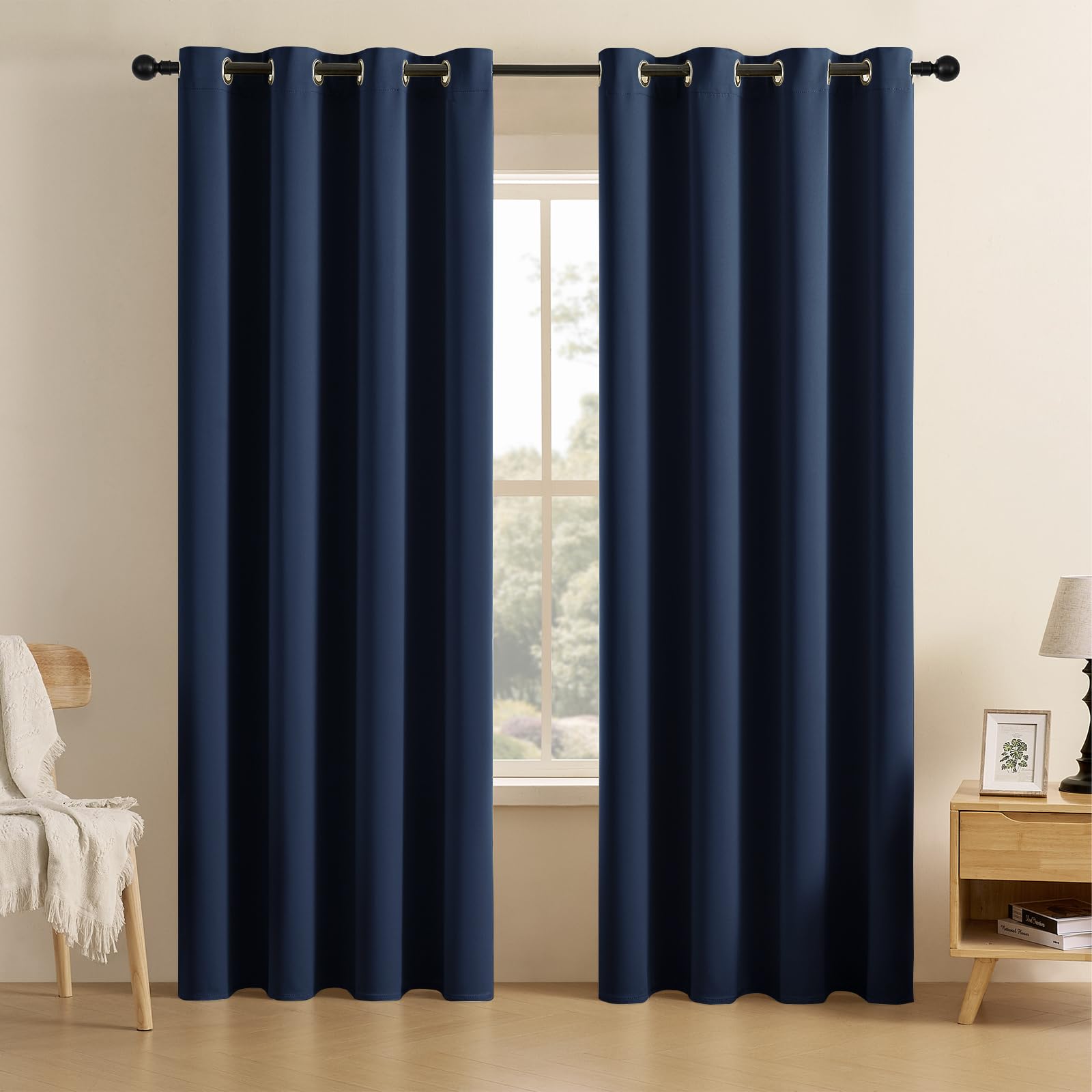 Cucraf Navy Blue Blackout Curtains 108 Inch Length 2 Panels Set, Room Darkening Curtains & Drapes For Living Room Bedroom, Therm