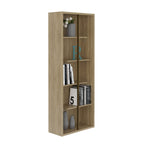 Techni Mobili 5 Shelf Bookcase - Pine Vertical Standing Wood Bookshelf For Living Room, Bedroom, & Home Office - Staggered Bookcase With Asymmetrical Shelves & Heavy Duty Steel Bar Cassa Collection