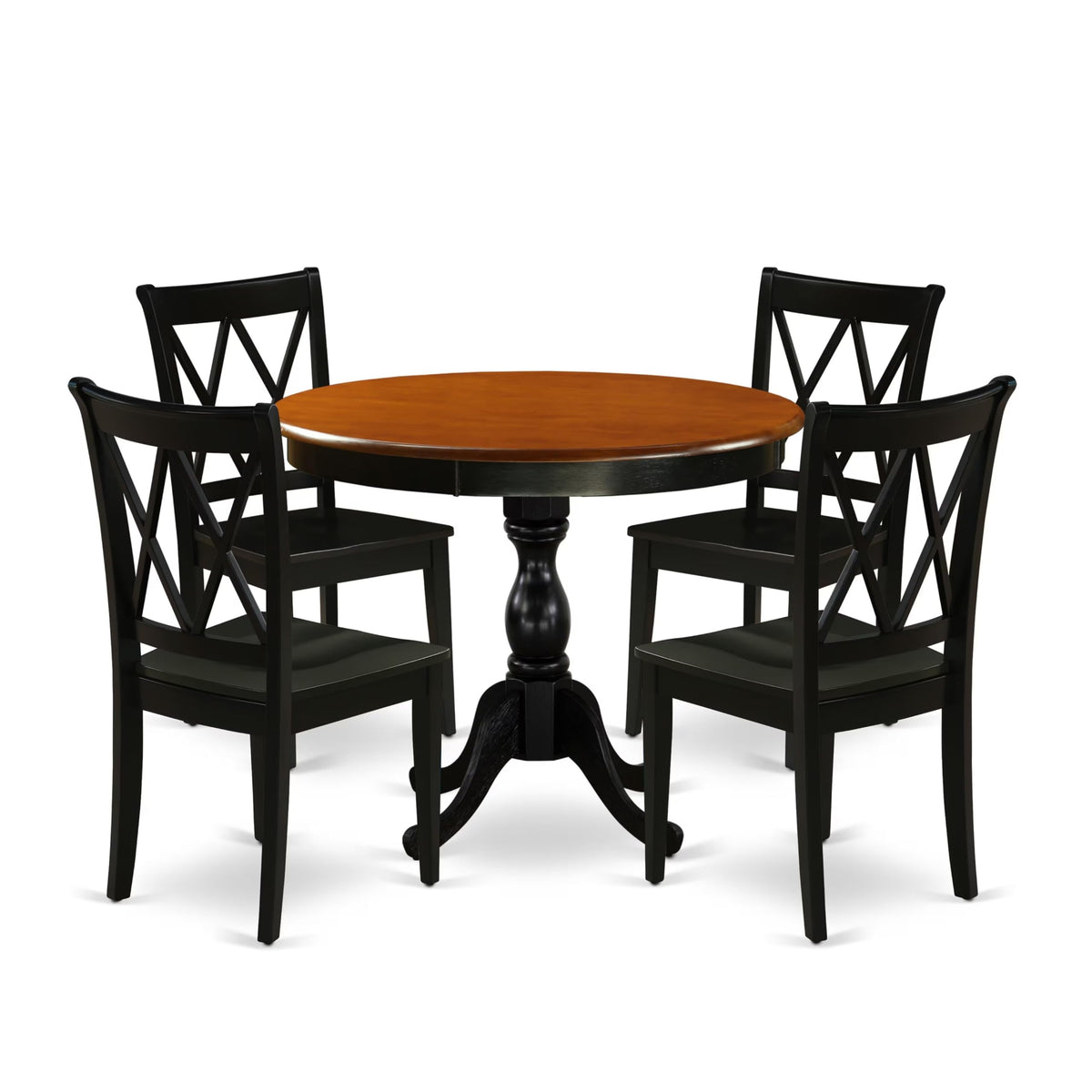 East West Furniture Amcl5-Bch-W 5 Piece Dinette Set For 4 Includes A Round Kitchen Table With Pedestal And 4 Dining Room Chairs, 36X36 Inch, Black & Cherry