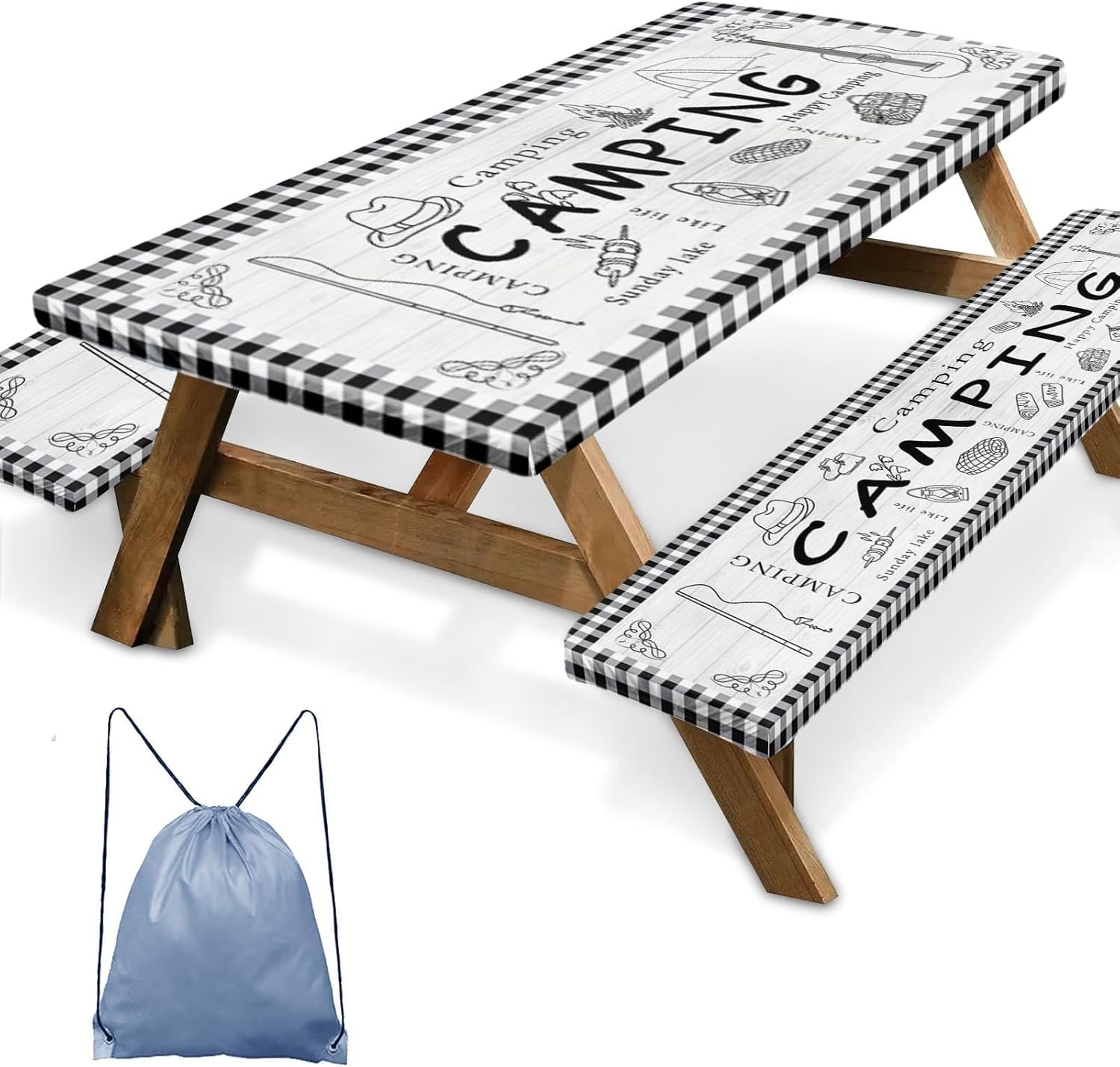 Britown Picnic Table Cover with Bench Covers Elastic Edges, Farm Plaid Fitted Table Cover, Outdoor Patio Camping Essentials 72 I