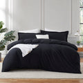 Hearth & Harbor Black Duvet Cover Queen Size - 3 Piece Queen Duvet Cover Set, Soft Double Brushed Queen Size Duvet Covers With B