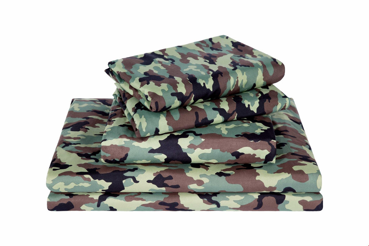 Chezmoi Collection Military Camo 4-Piece Sheet Set - Camouflage Army Green Printed Microfiber Soft Breathable Deep Pocket Sheets