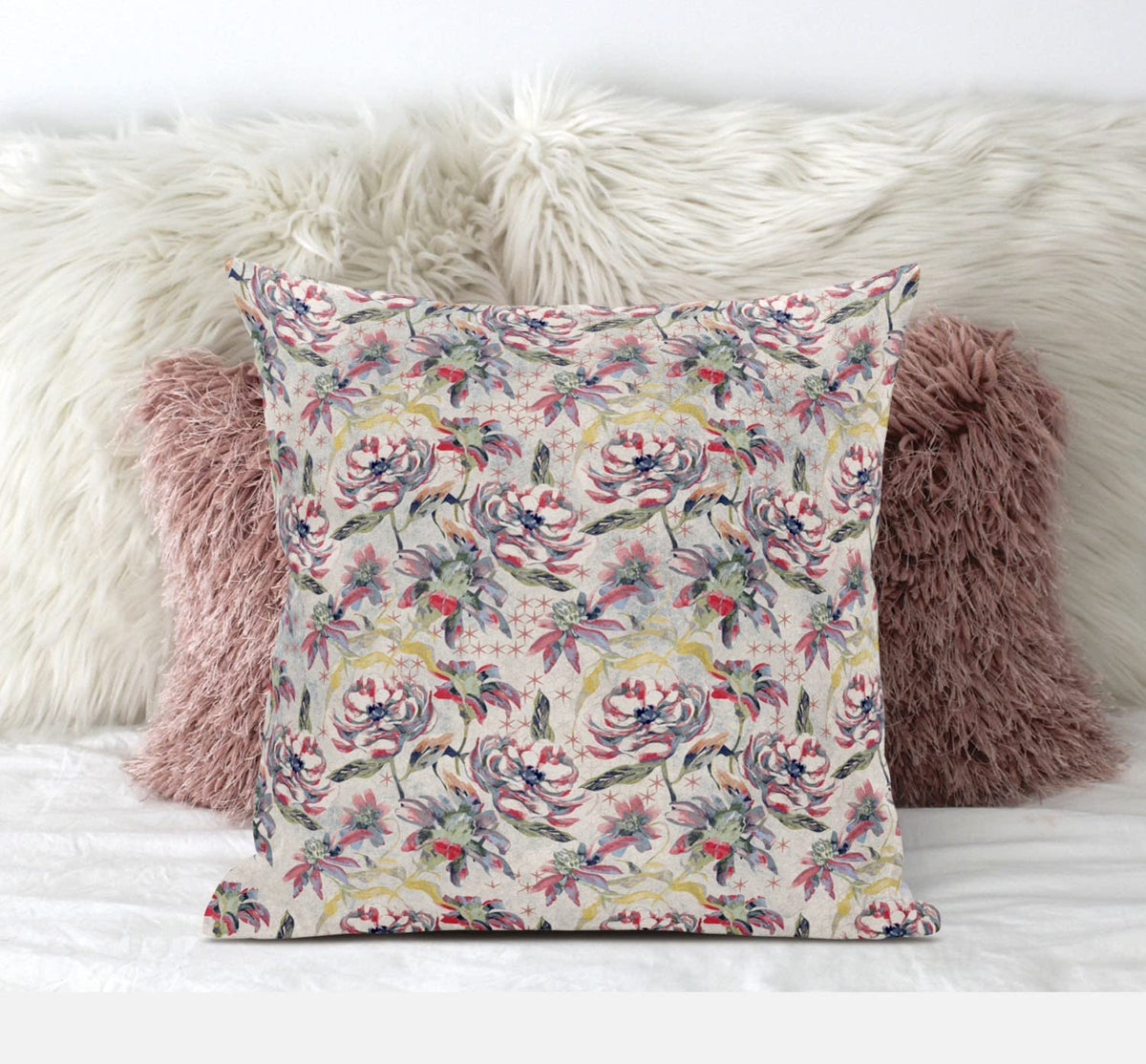 HomeRoots Red Gold 16' Pink Yellow Roses Zippered Suede Throw Pillow