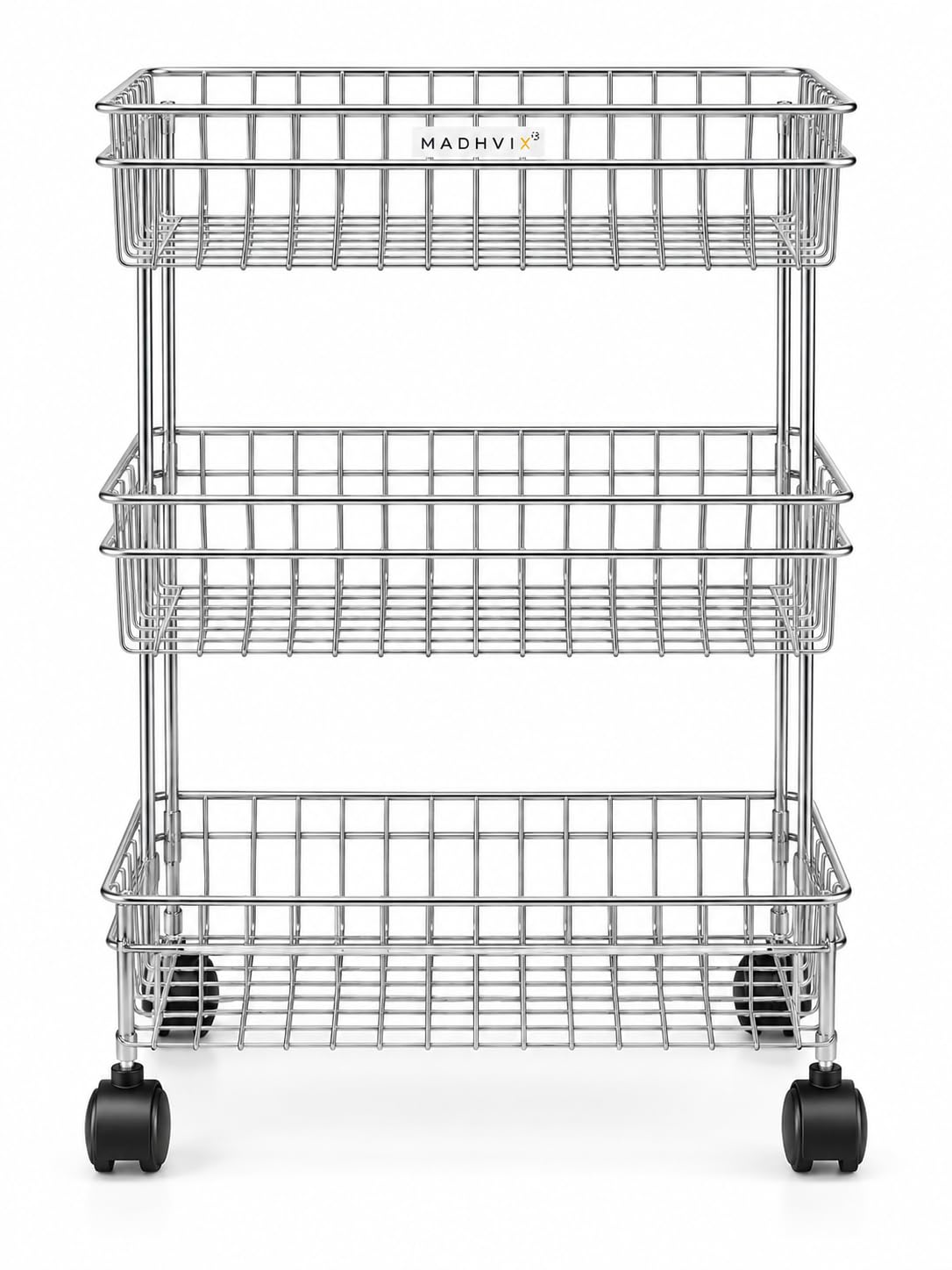 Madhvix 3 Tier Stainless Steel Kitchen Trolley With Wheels