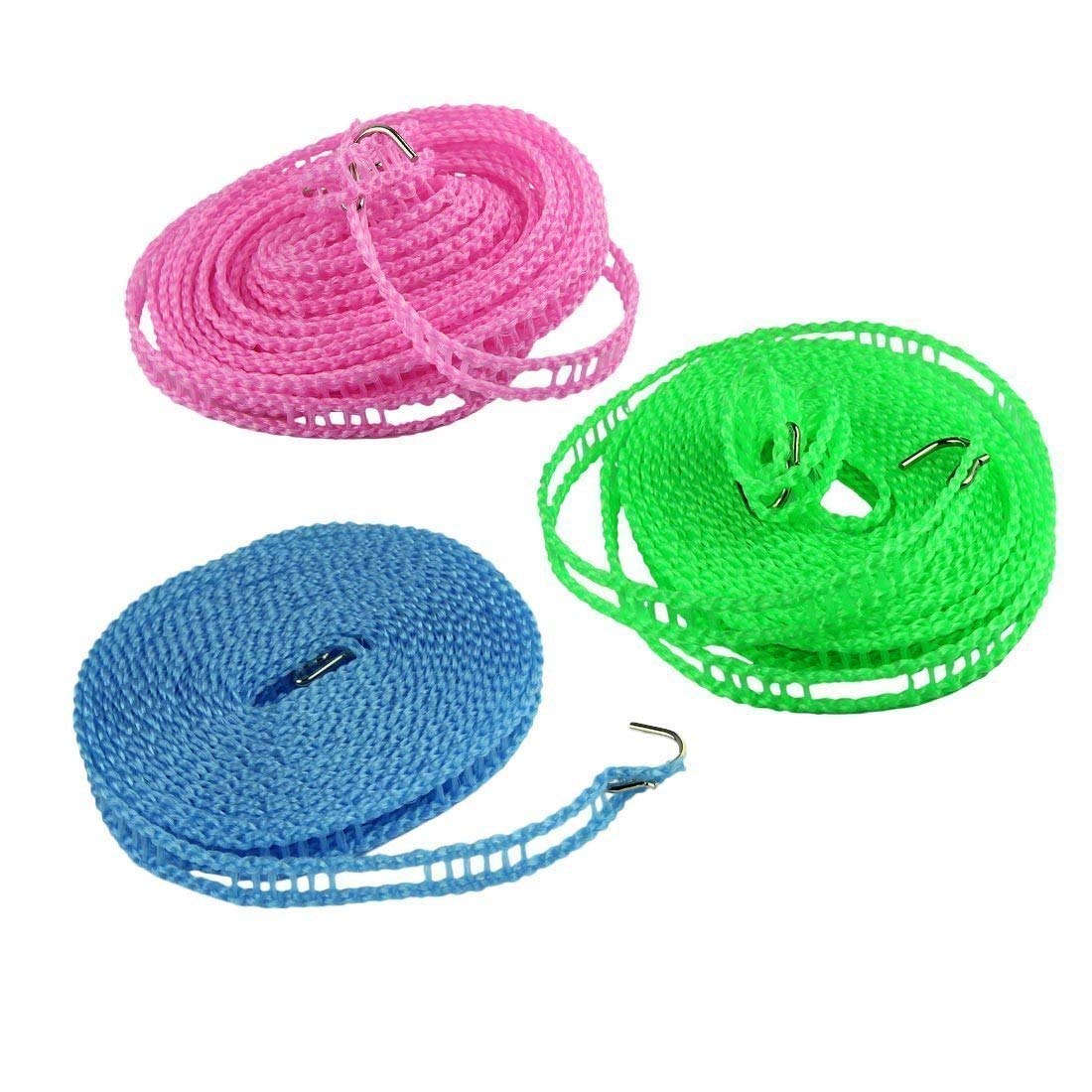 La Neelja 5 Meters Windproof Anti Slip Clothes Washing Line Drying Nylon Rope With Hooks For Outdoor, Indoor, Home (Multicolor,