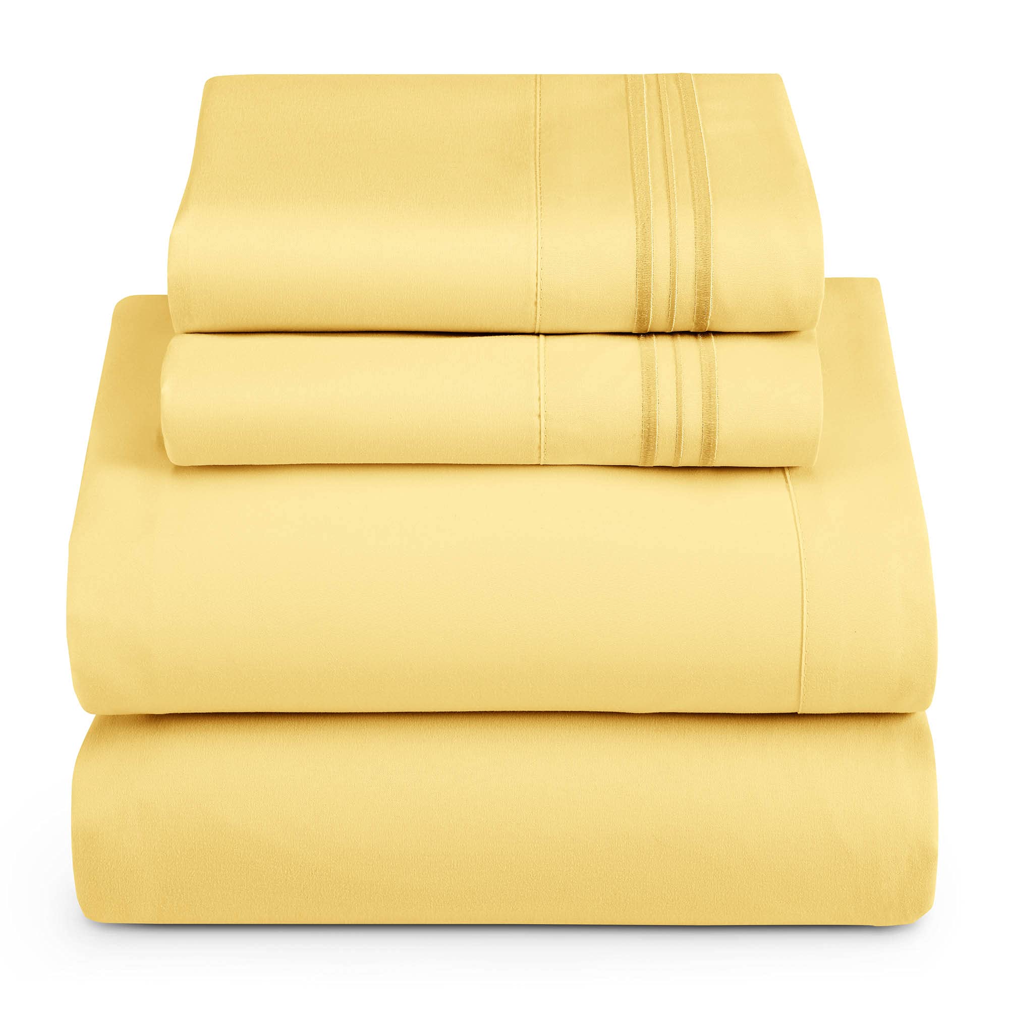 Hearth & Harbor Twin Size Sheets - 3 Piece Bed Sheet Set, Hotel Luxury Double Brushed Bed Sheets - Extra Soft Bedding Sheets & Pillowcases, Twin, Mellow Yellow
