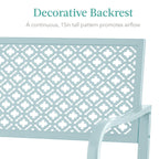 Best Choice Products Outdoor Bench 2-Person Metal Steel Benches Furniture For Garden, Patio, Porch, Entryway W/Geometric Backrest, 790Lb Capacity - Sky Blue