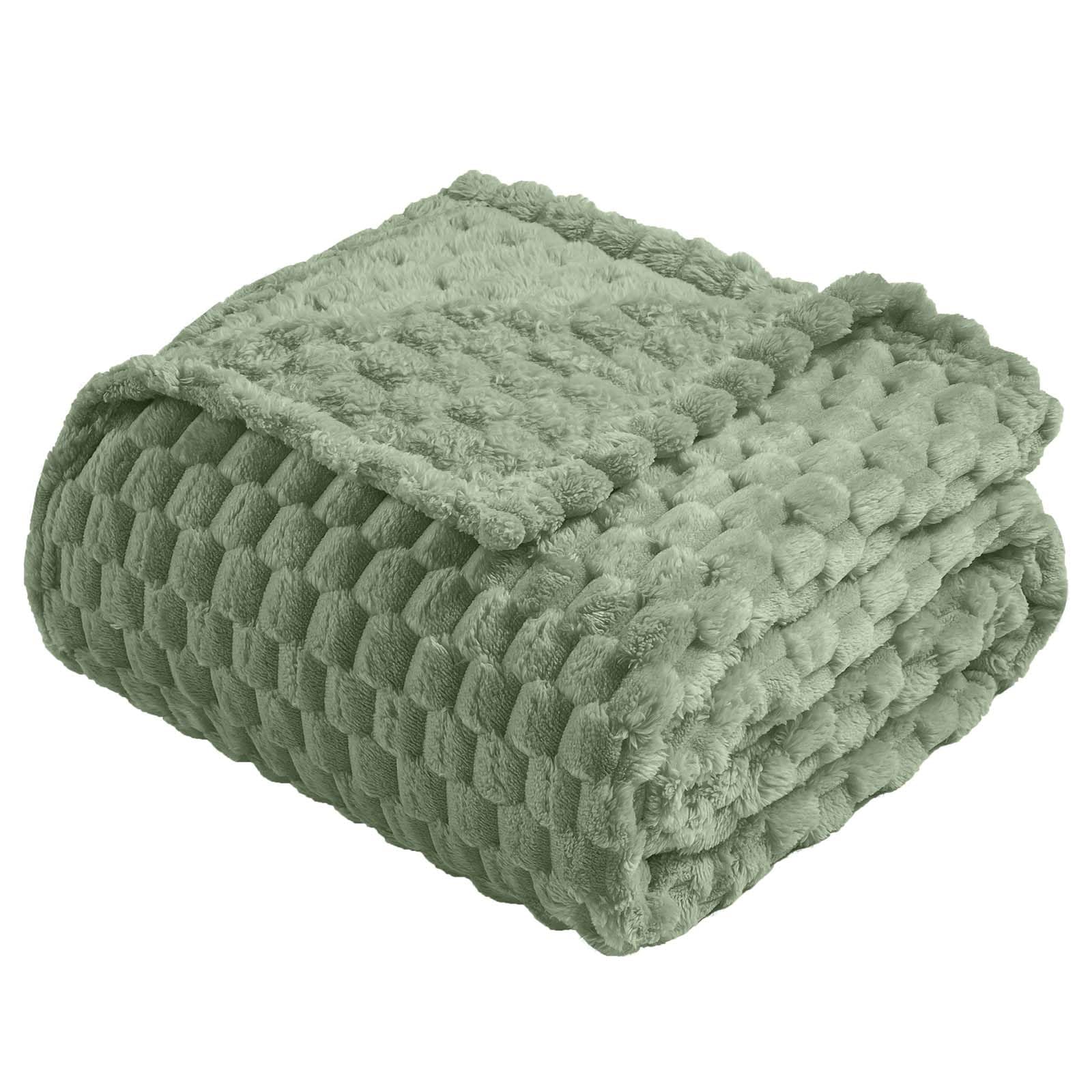Vessia Flannel Fleece Throw Blanket For Kids And Adults, 3D Jacquard Sage Green Fuzzy And Warm Blanket For Couch,Sofa,Bed,Chair,