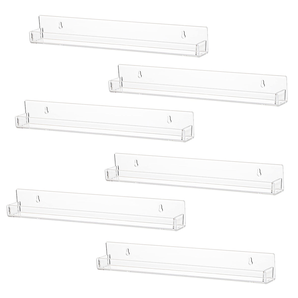 LikeU 6 PCS Clear Acrylic Floating Shelves Book Shelf Display Ledge,5 MM Thick Wall Mounted Storage Shelf for Nursery Decor,Invi