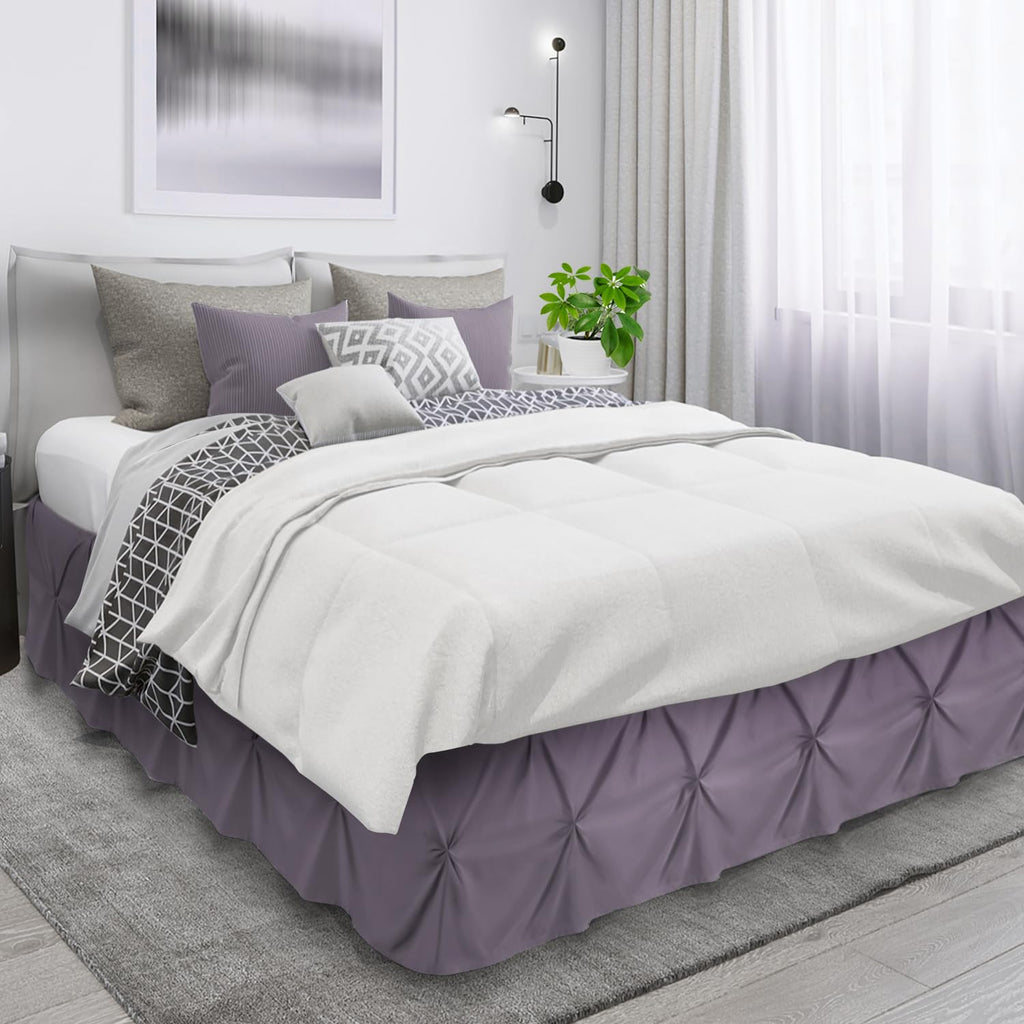 Nestl Grayish Purple Bed Skirt Cal King Size, Pinch Pleat Cal King Bed Skirt, 14' Inch Drop Cal King Bedskirt, Hotel Quality Bed Skirts, Microfiber Bedskirt For Cal King Bed, Grayish Purple Bed Skirt