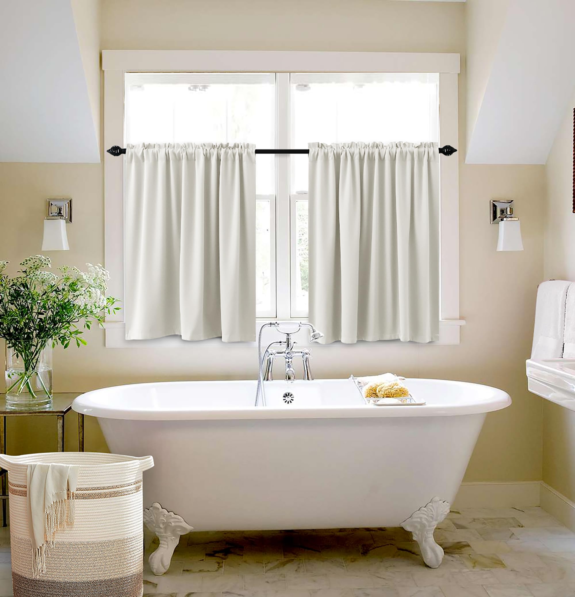 Koufall Kitchen Curtains Cafe Curtain Tiers Short Blackout Small Curtains For Bathroom Window Wide 34 X 30 Length Cream White Beige