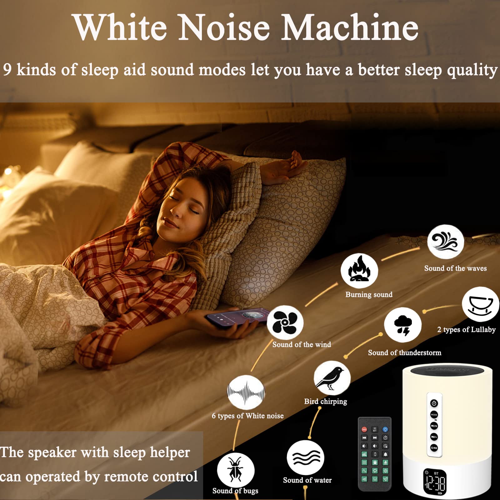 Biseoamz DY29S Bluetooth Speaker White Noise Machine Night Light Alarm Clock Multicolor