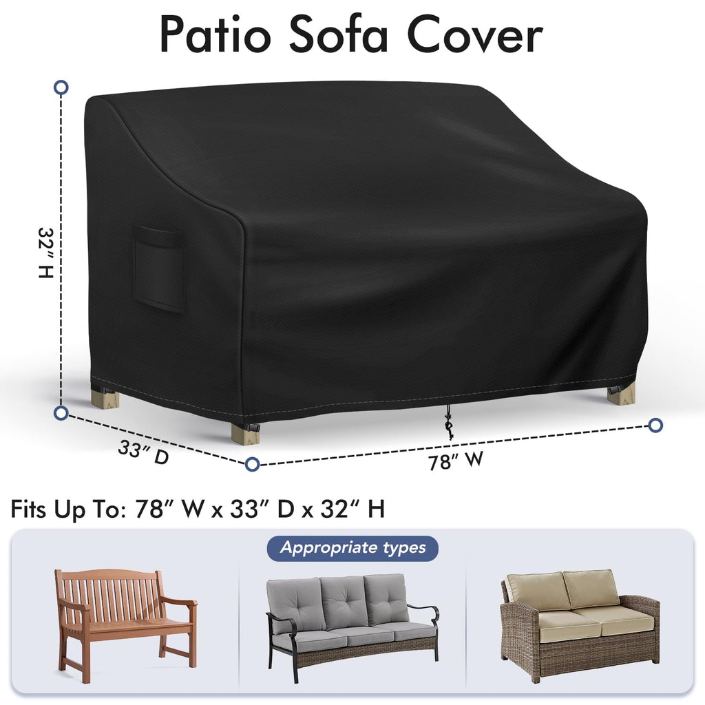 Richwon Outdoor Couch Cover Waterproof, 3-Seater Outdoor Sofa Cover, Patio Furniture Covers With Air Vent And Handles, 78W X 33D