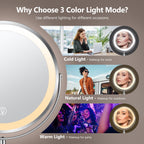 10X Large Lighted Makeup Mirror, Rechargeable 8' Height Adjustable Vanity Mirror, 1X/10X Magnifying Mirror With 3 Color, Bright