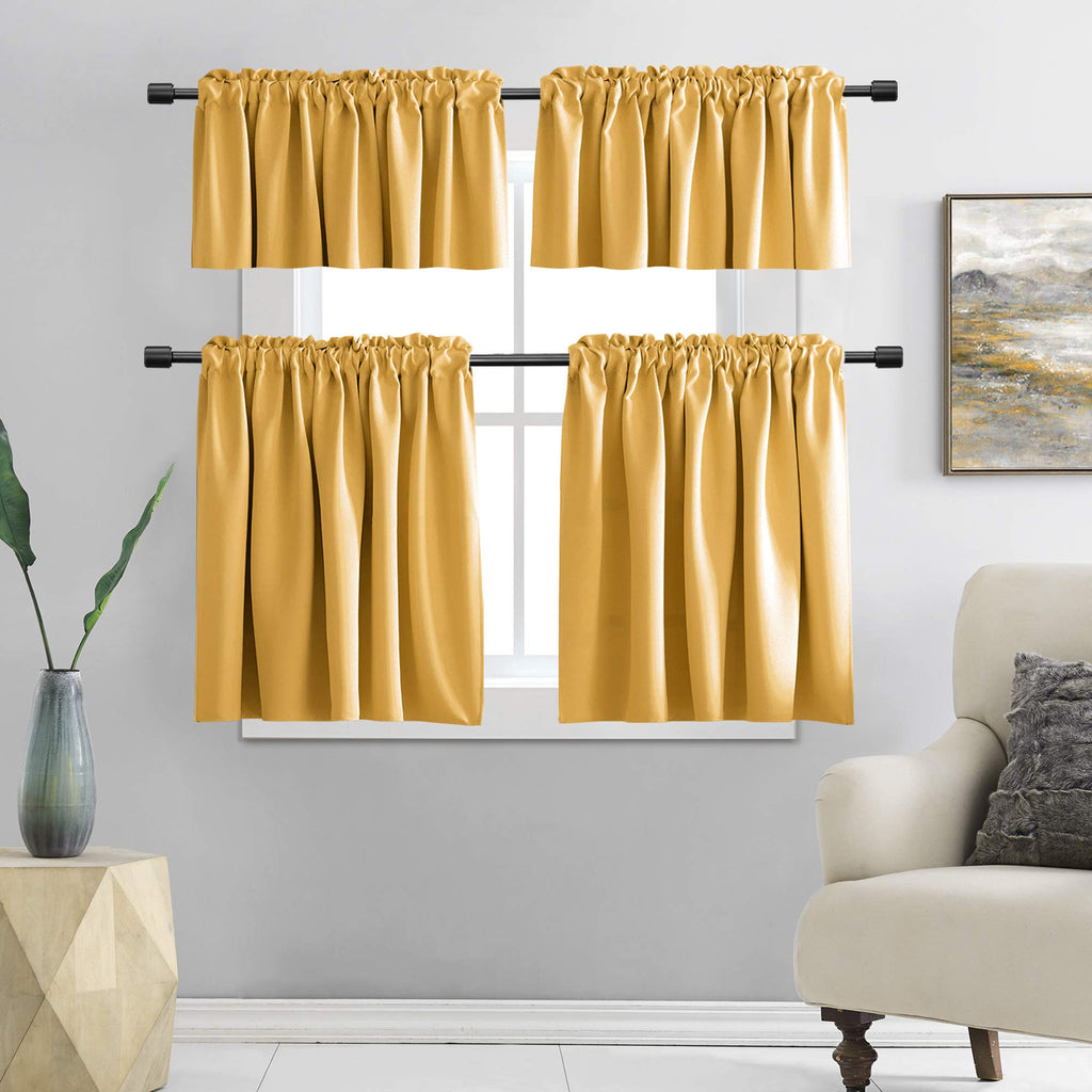 Donren Gold Yellow Curtain Valances For Living Room - Blackout Rod Pocket Valances For Small Window (72 Wide By 18 Long,2 Panels