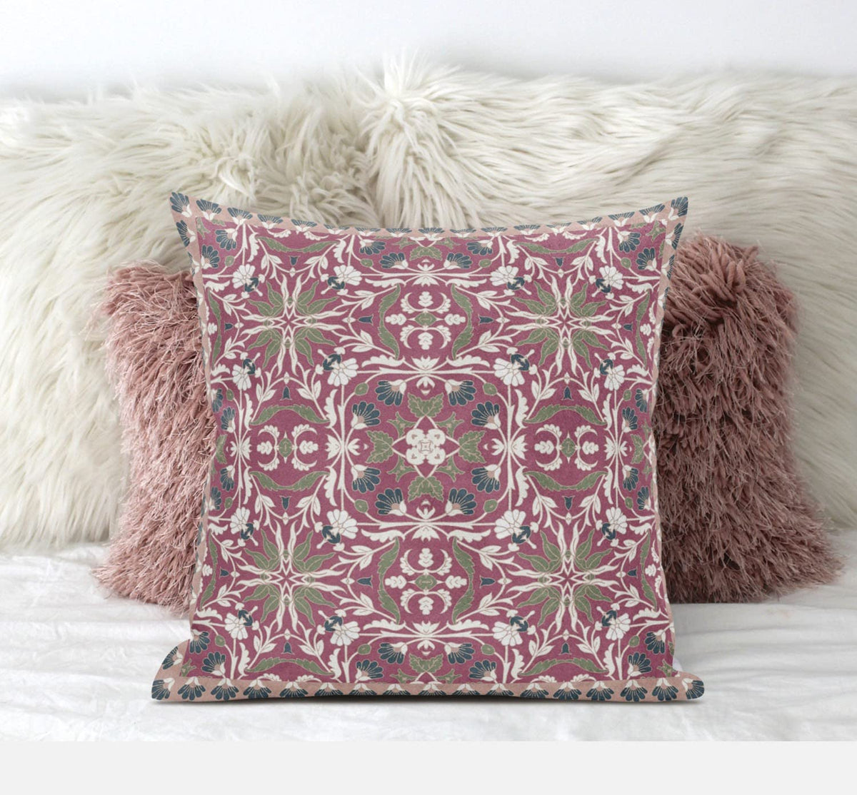 HomeRoots Purple Blue 16â€ Magenta White Paisley Zippered Suede Throw Pillow