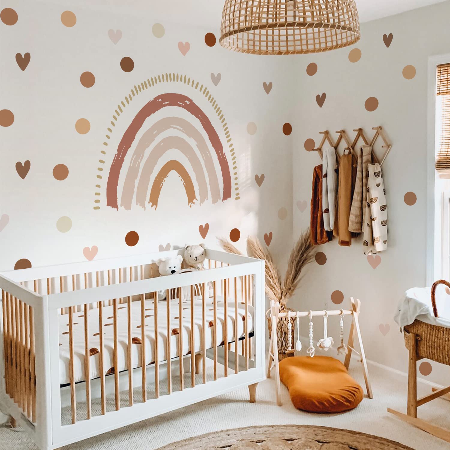 funlife Large Boho Rainbow Wall Decals Peel and Stick, Self Adhesive Boho Polka Dot Wall Decal Hearts Wall Sticker for Girls Bed