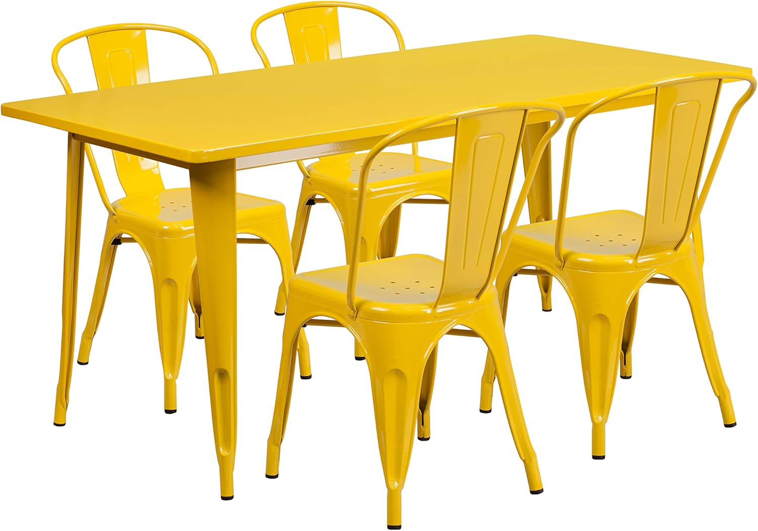 Commercial Grade 31.5 Square Yellow Metal Indoor-Outdoor Table Set with 4 Stack Chairs