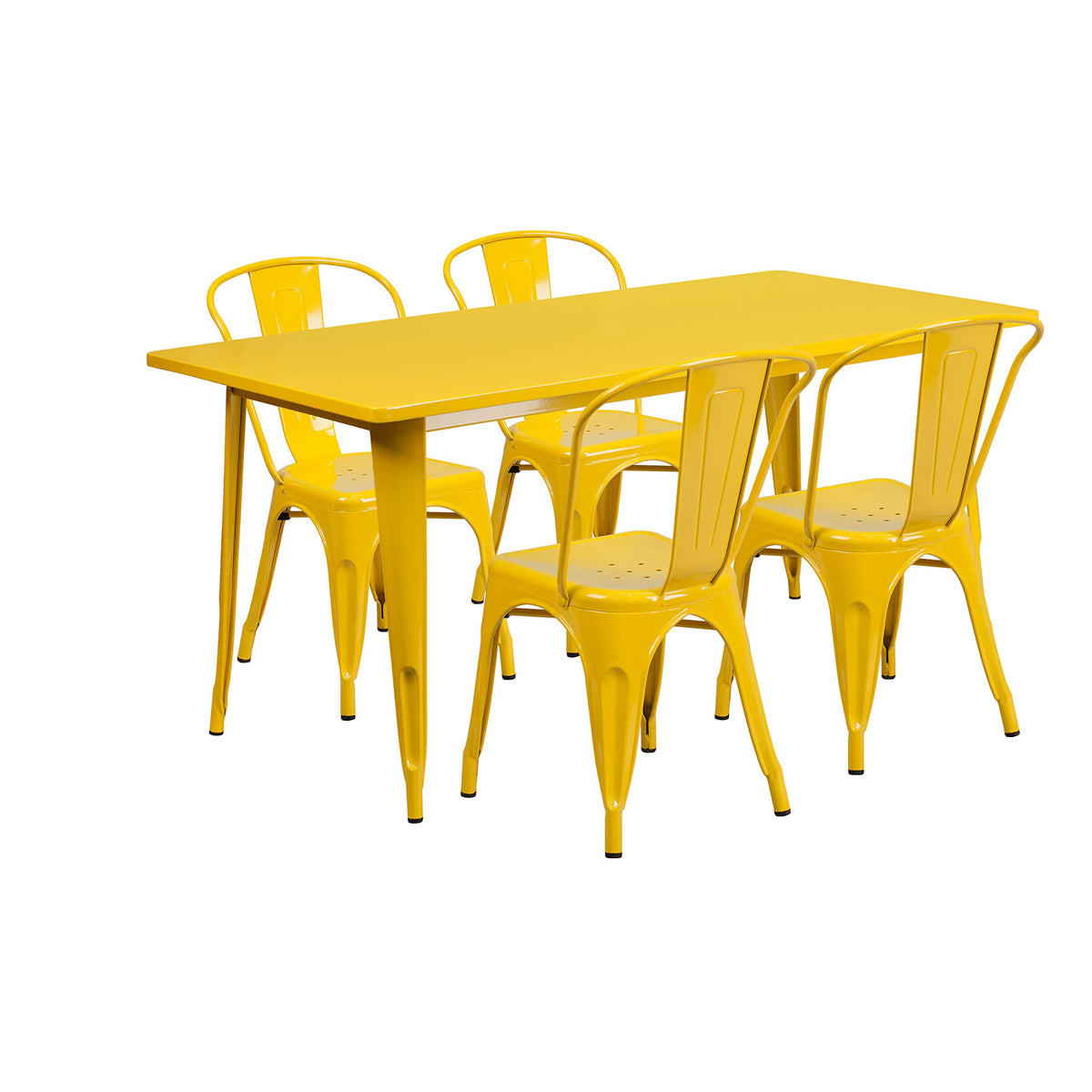 Flash Furniture Commercial Grade 31.5" x 63" Rectangular Yellow Metal Indoor-Outdoor Table Set with 4 Stack Chairs