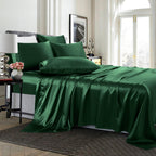 Treely 4 Piece Satin Sheets Twin Size Silky Smooth Blackish Green Satin Sheet Set With Deep Pocket, Satin Fitted Sheet, Flat She
