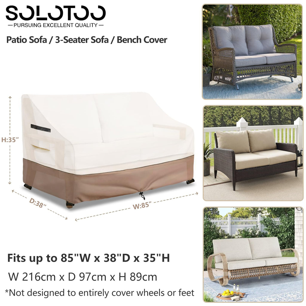 Solotoo Patio Furniture Covers Waterproof 3-Seater Sofa Cover,85 Inshes Outdoor Couch Cover,Patio Loveseat Cover (Beige)