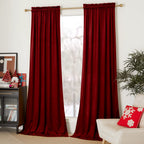 Nicetown Christmas Red Blackout Curtains For Backdrops, Thermal Insulated Noise Reducing Velvet Curtains For Film, Extra Long Wi
