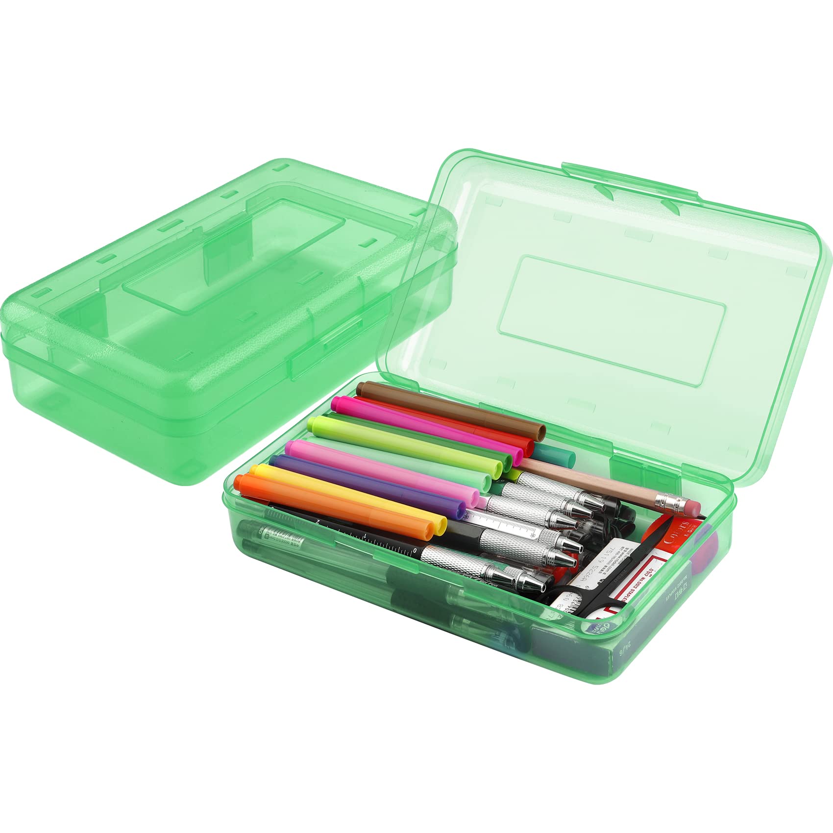 Pencil Box, Large Capacity Clear Pencil Case, 1 Pack Hard Pencil Case, Clear Crayon Box With Snap-Tight Lid Stackable Design, Pl
