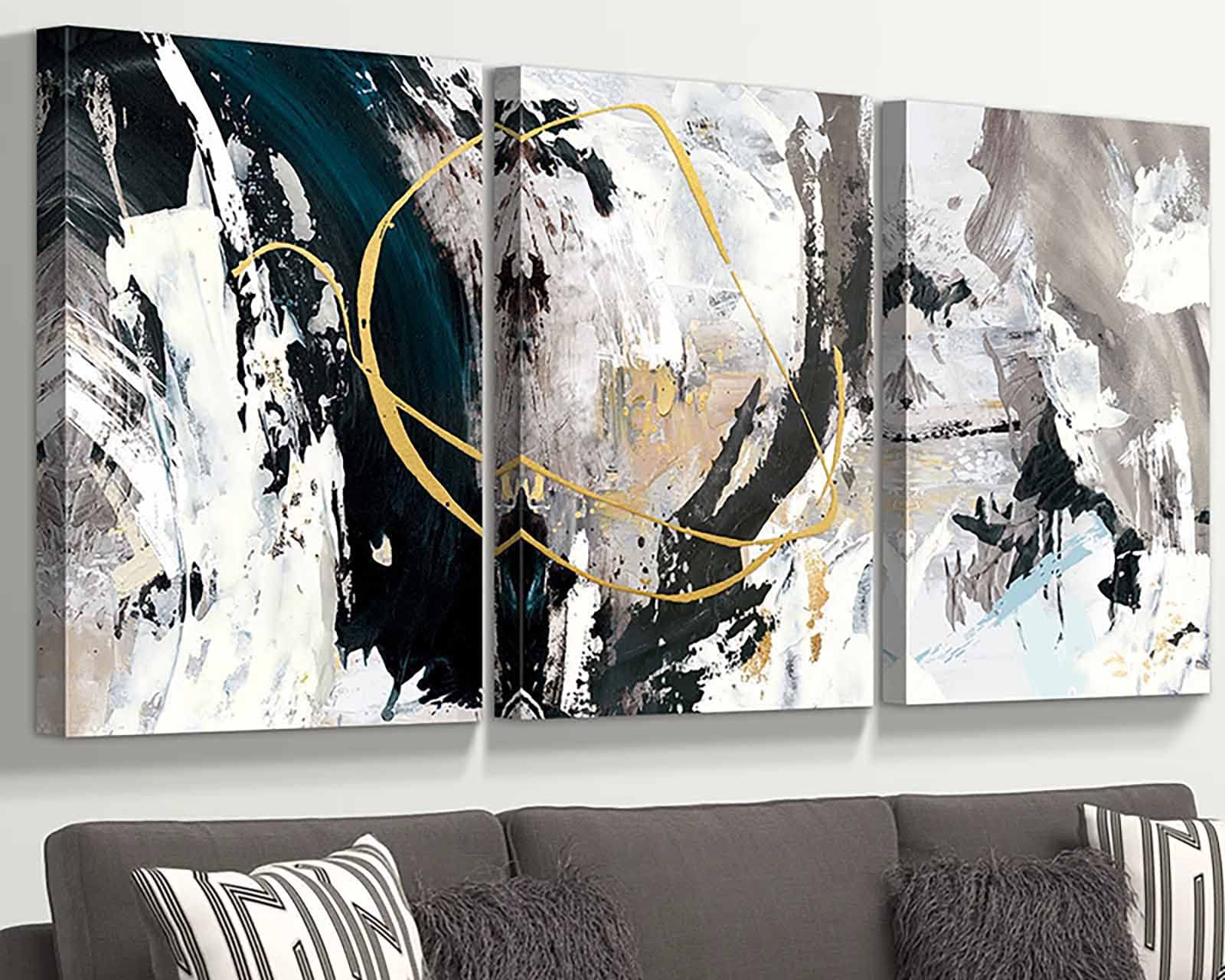 GIFTTWART Extra Large Textured Canvas Wall Art - Modern Abstract Black and White Painting for Living Room, Office, Dining Room D