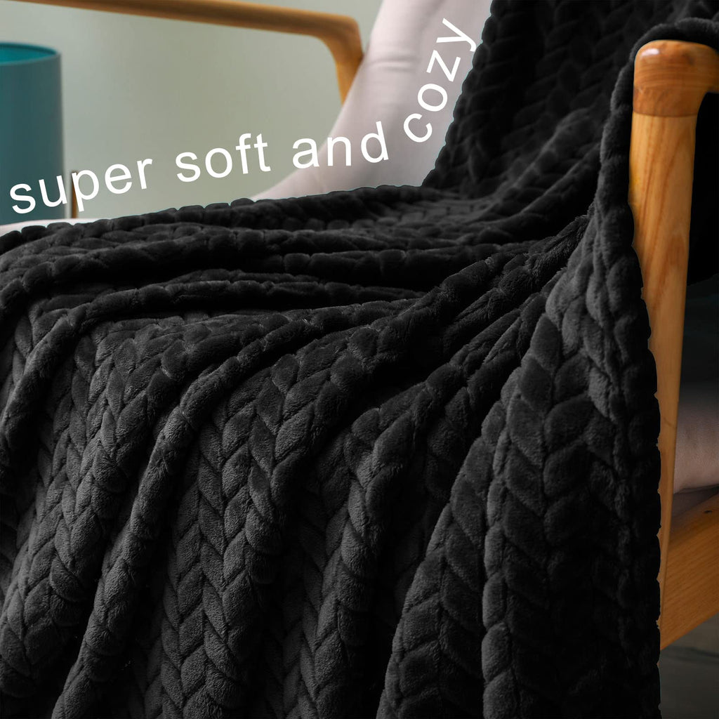 Exclusivo Mezcla Black Fleece Queen Size Blanket For Bed, 90X90 Inches Soft Cozy 3D Decorative Jacquard Flannel Blankets, Lightw