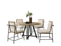 Tate Oak Finish 47 Round Dining Table Set with Cream Color Upholstered Chairs