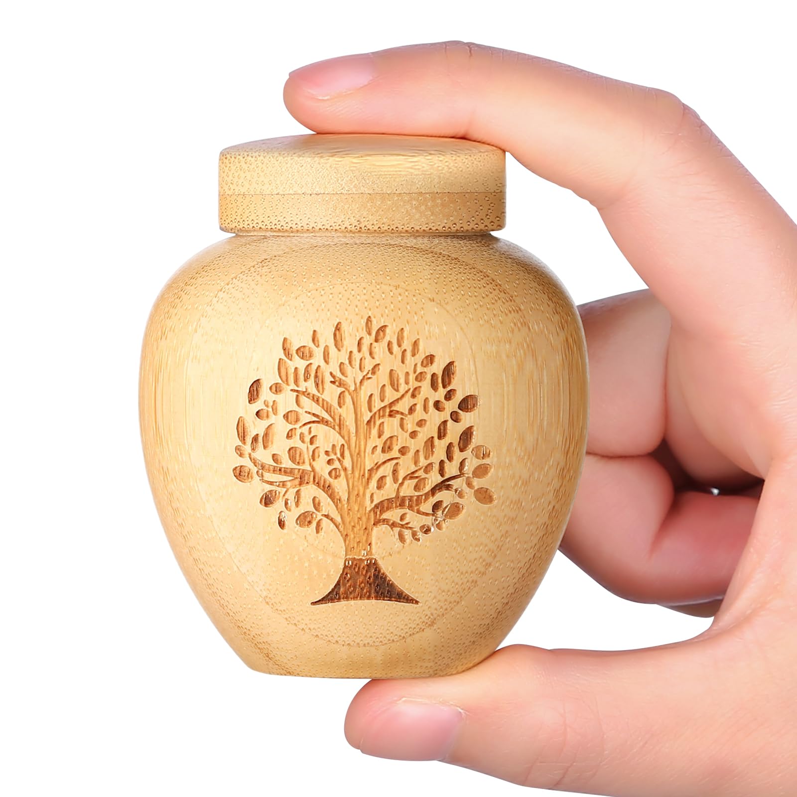 Small Urns for Human Ashes Keepsake Set of 1,Mini Urns for Ashes Made of Bamboo with Tree of Life Pattern Engraved,Mini Crematio