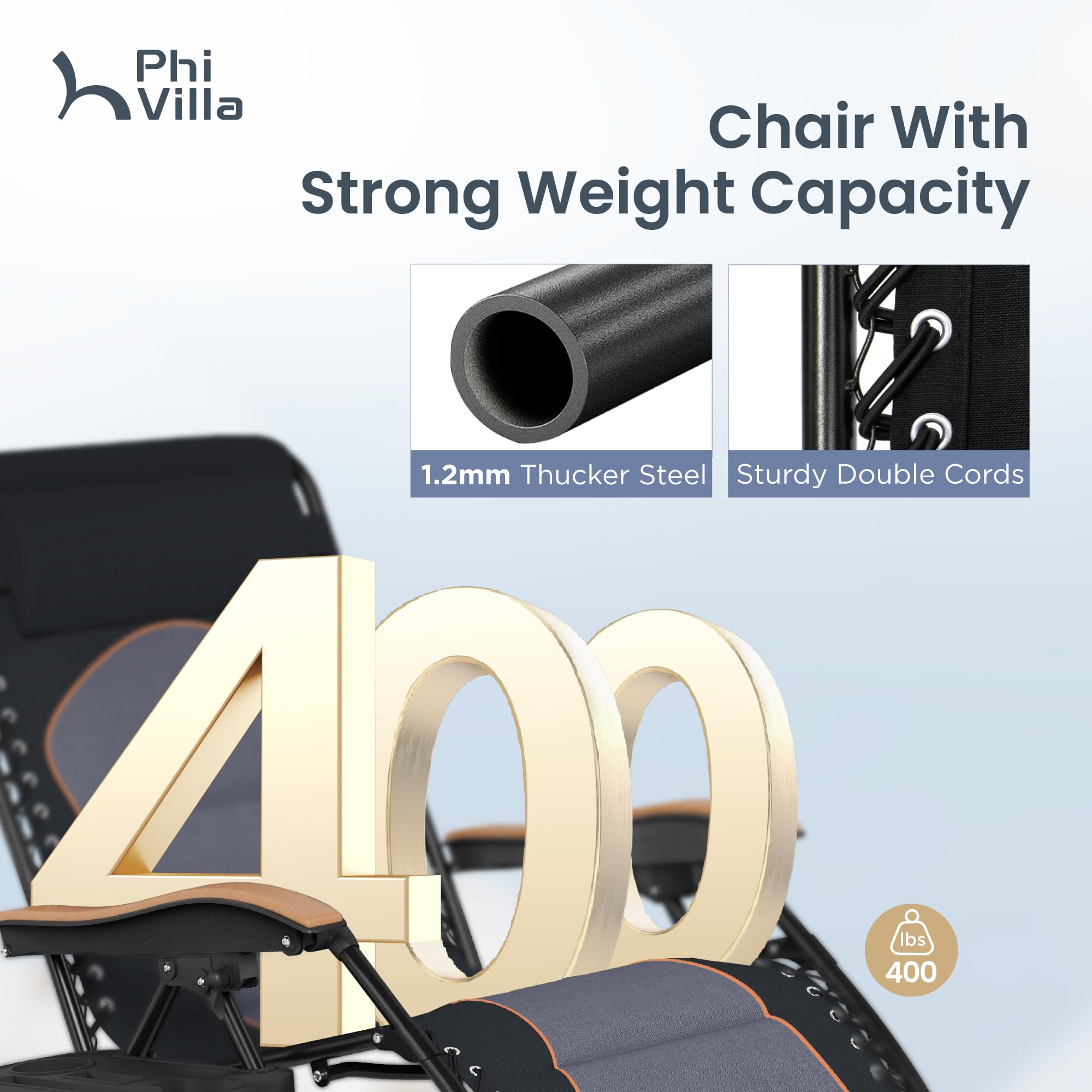 Phi Villa Xxl Oversized Padded Zero Gravity Chair, Foldable Patio Recliner, 30' Wide Seat Anti Gravity Lounger With Cup Holder, Set Of 2, Support 400 Lbs (Black)