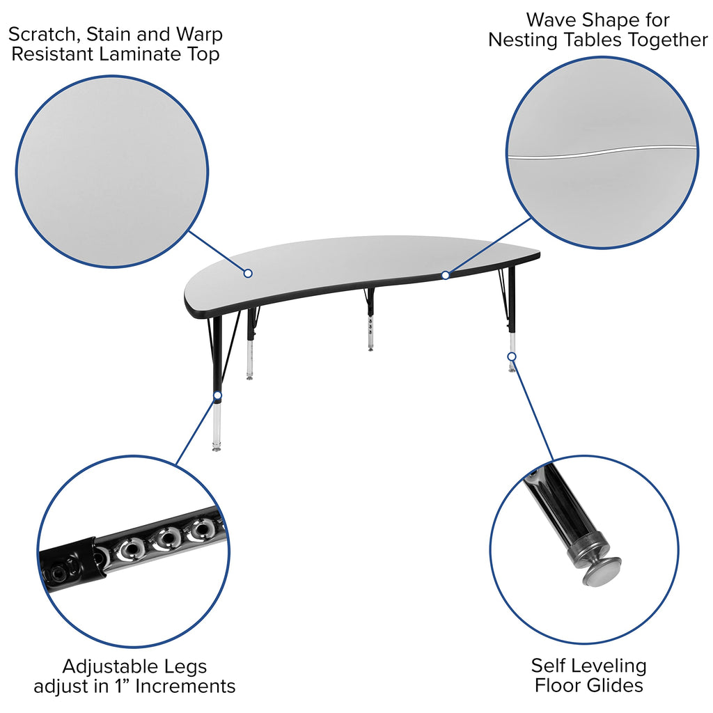 Flash Furniture 2 Piece 60" Circle Wave Collaborative Grey Thermal Laminate Activity Table Set - Height Adjustable Short Legs
