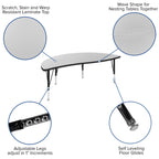 Flash Furniture 2 Piece 60" Circle Wave Collaborative Grey Thermal Laminate Activity Table Set - Height Adjustable Short Legs