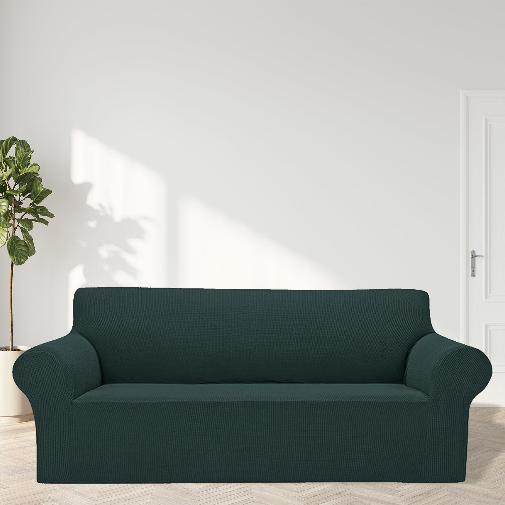 2025 New Stretch Oversized Sofa Slipcovers Couch Sofa Cover For 4 Seater Furniture Protector Covers With Elastic Bottom Jacquard Fabric Small Checks For Pets, Kids - Hunter