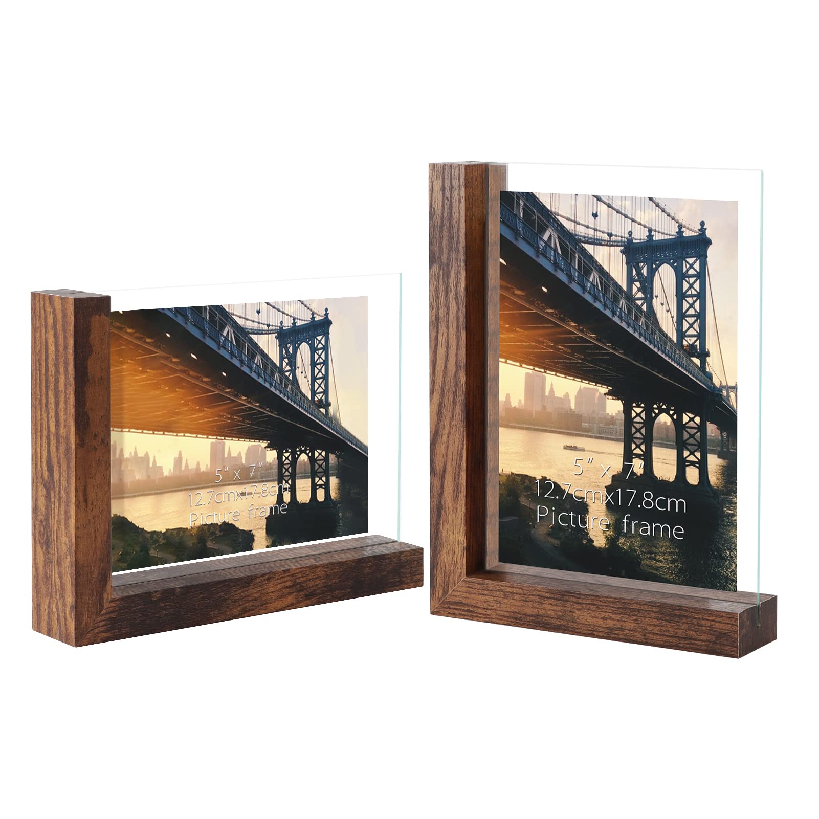 Lavezee 5x7 Picture Frames Set of 2, Double Sided Frame Display Holder with Rustic L Shaped Horizontal Vertical Stand for 5 by 7