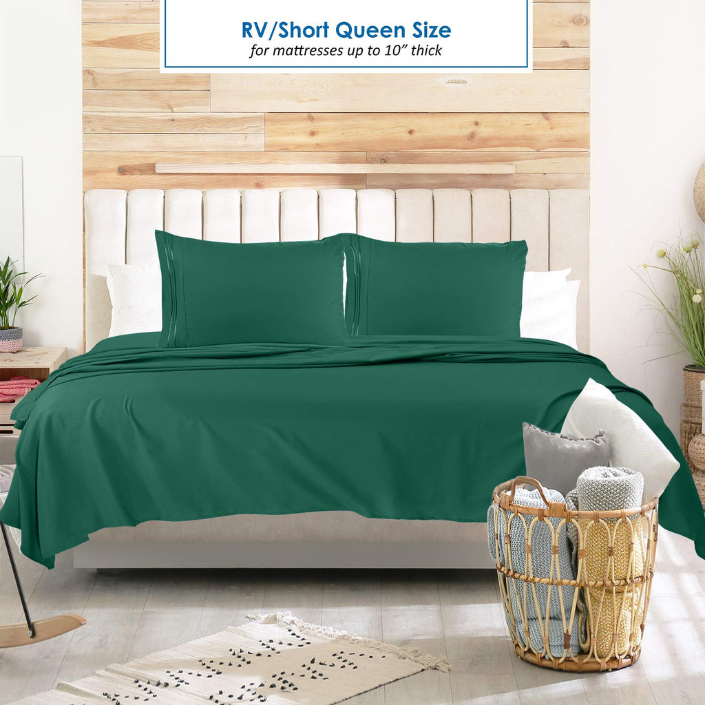 Nestl Hunter Green Rv Queen Sheets – Super Soft Rv Short Queen Sheets For Rv Camper, 6 Piece 1800 Microfiber Fitted Rv Sheets, Double Brushed Rv Bed Sheets Set, Camper Sheets And Pillowcases