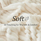 Bedelite Fleece Throw Blanket For Couch, 300Gsm Soft & Warm Fluffy Twin Blanket, Decorative And Giftable Striped Cream White Bla