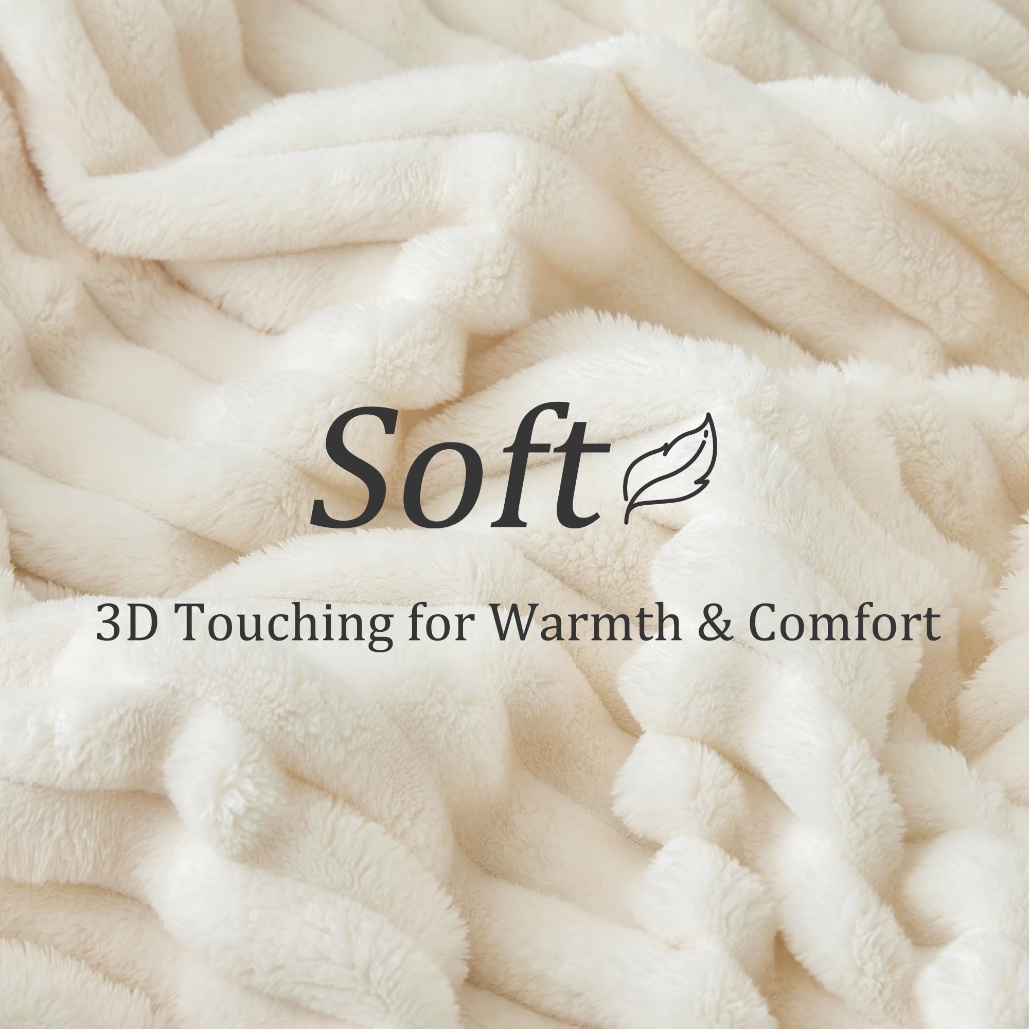 Bedelite Fleece Throw Blanket For Couch, 300Gsm Soft & Warm Fluffy Twin Blanket, Decorative And Giftable Striped Cream White Bla