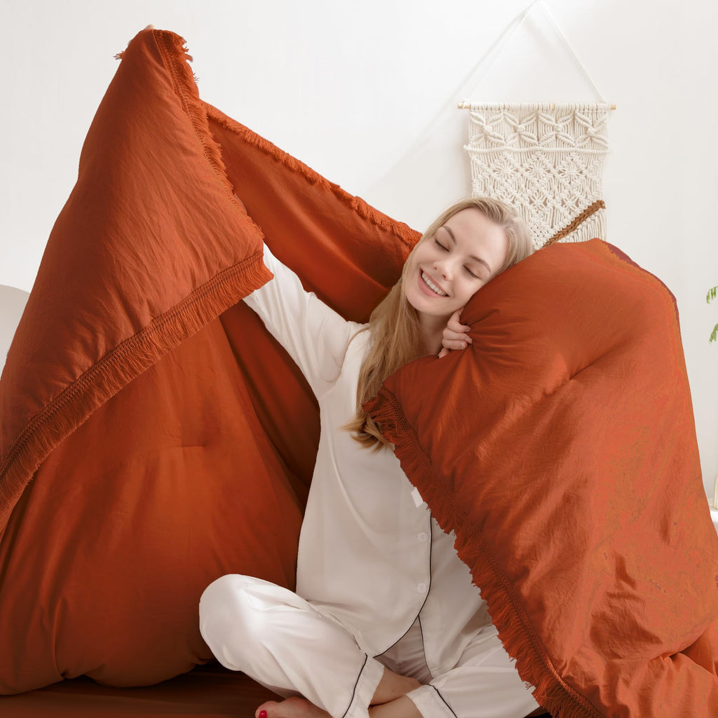 Andency California King Comforter Set Burnt Orange - 3 Pieces Cal King Boho Terracotta Lightweight Bedding Comforter Sets, Overs