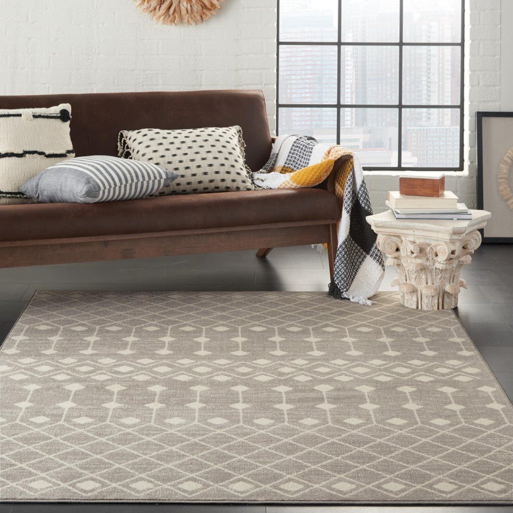 Nourison Grafix Moroccan Grey 3'9' X 5'9' Area Rug, Easy Cleaning, Non Shedding, Bed Room, Living Room, Dining Room, Kitchen (