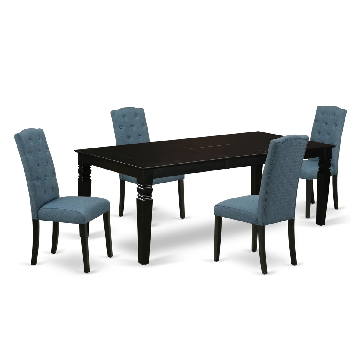 East West Furniture Lgce5-Blk-21 5 Piece Dining Table Set For 4 Includes A Rectangle Kitchen Table With Butterfly Leaf And 4 Mineral Blue Linen Fabric Parson Chairs, 42X84 Inch, Black
