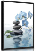 Framed Zen Canvas Wall Art Spa Stone and Elegant Blue Orchid Flower Spiritual Painting Pictures Wall Decor Poster Print Artwork 
