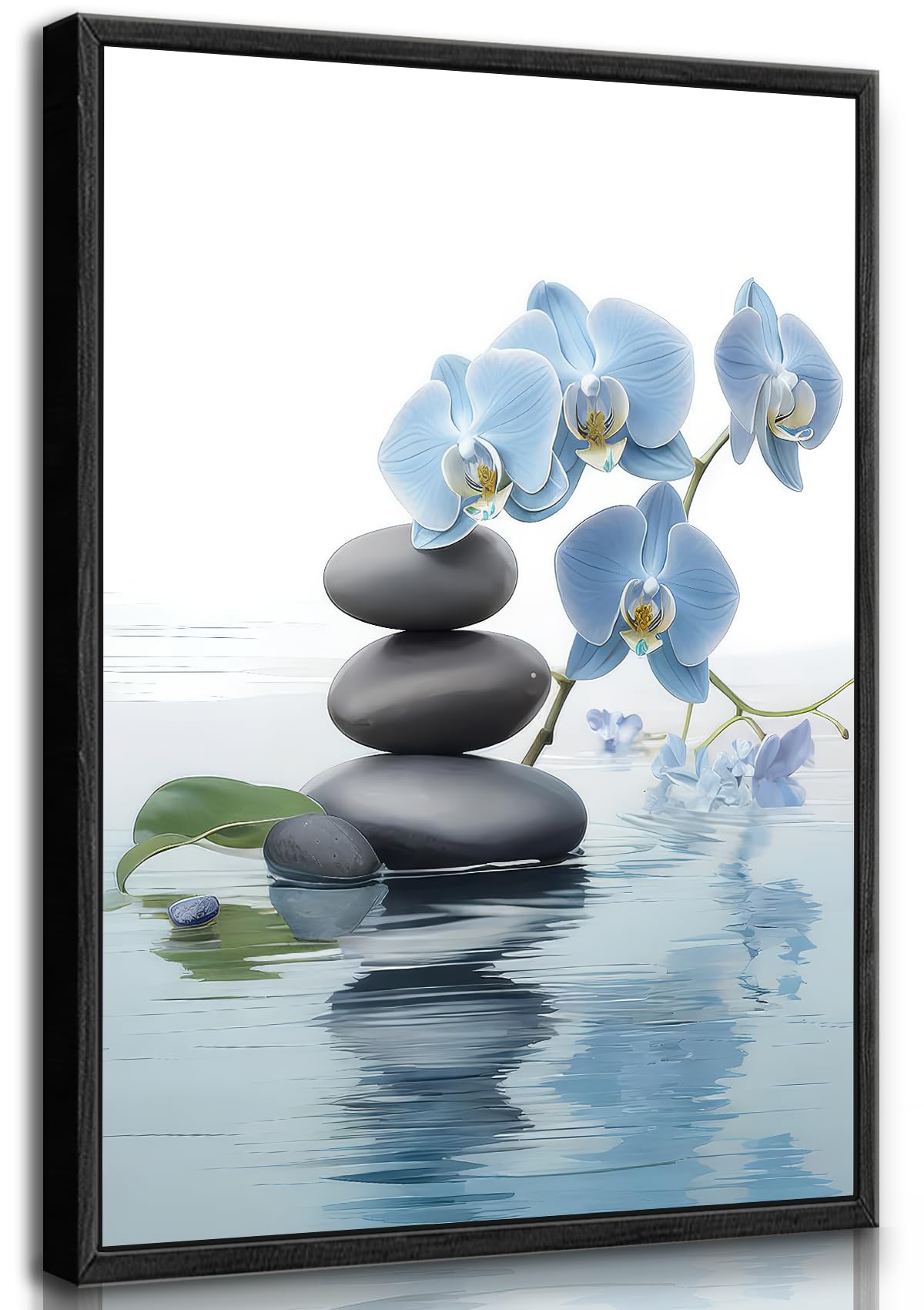 Framed Zen Canvas Wall Art Spa Stone and Elegant Blue Orchid Flower Spiritual Painting Pictures Wall Decor Poster Print Artwork 