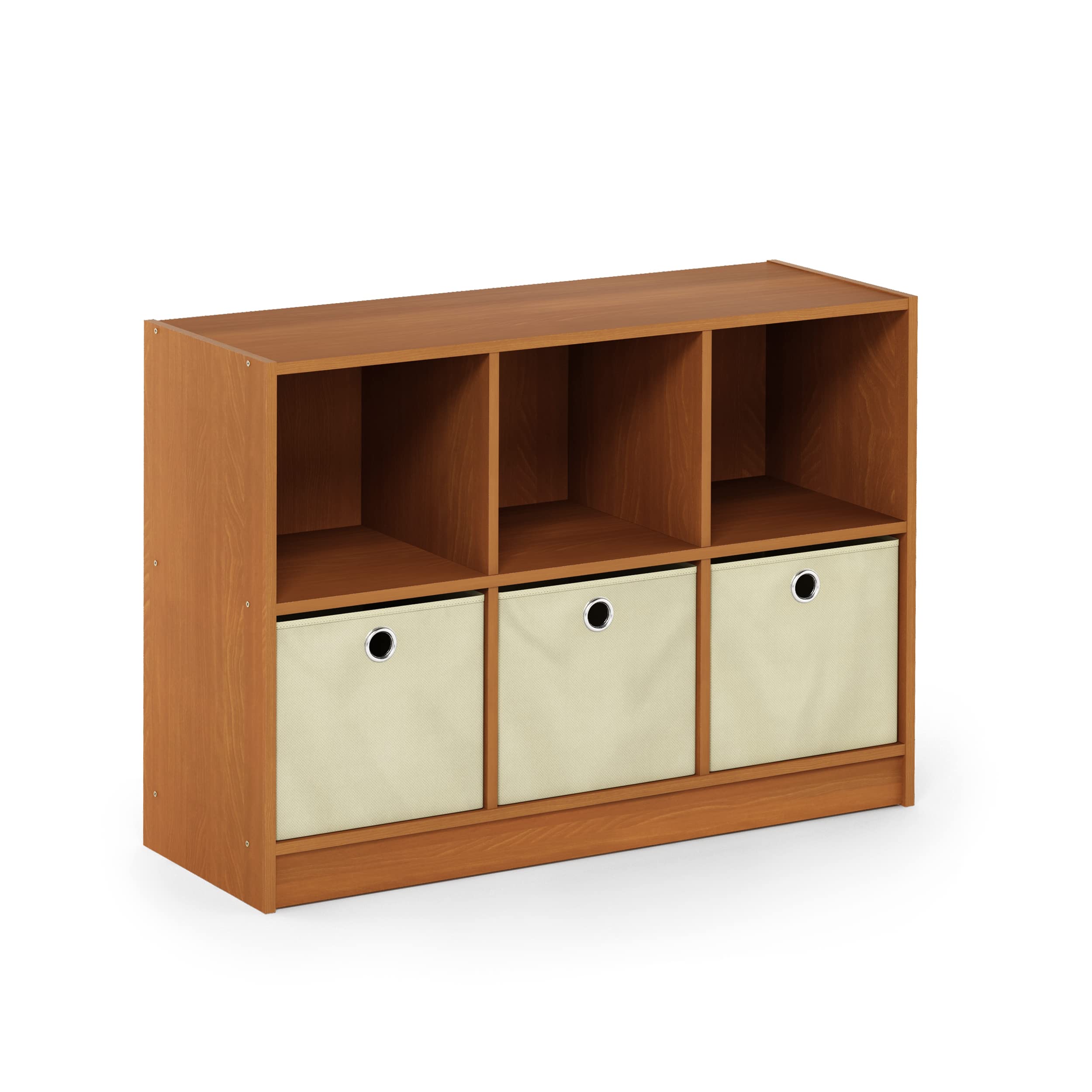 Furinno Basic 3x2 Bookcase Storage w/Bins, Light Cherry/Ivory