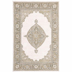 HomeRoots 510141 10 x 13 ft. Beige Ivory Tan Gold Gray & Green Oriental Power Loom Stain Resistant Rectangle Area Rug