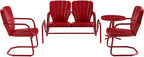 Crosley Furniture Ridgeland 4-Piece Retro Metal Outdoor Loveseat Glider Patio Furniture Set for Porch, Deck, Bright Red Gloss