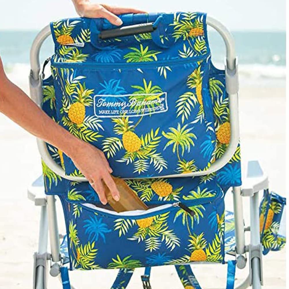 Tommy Bahama Backpack Beach Chair 5 Position Lay Flat Yellow Pineapple Polyester