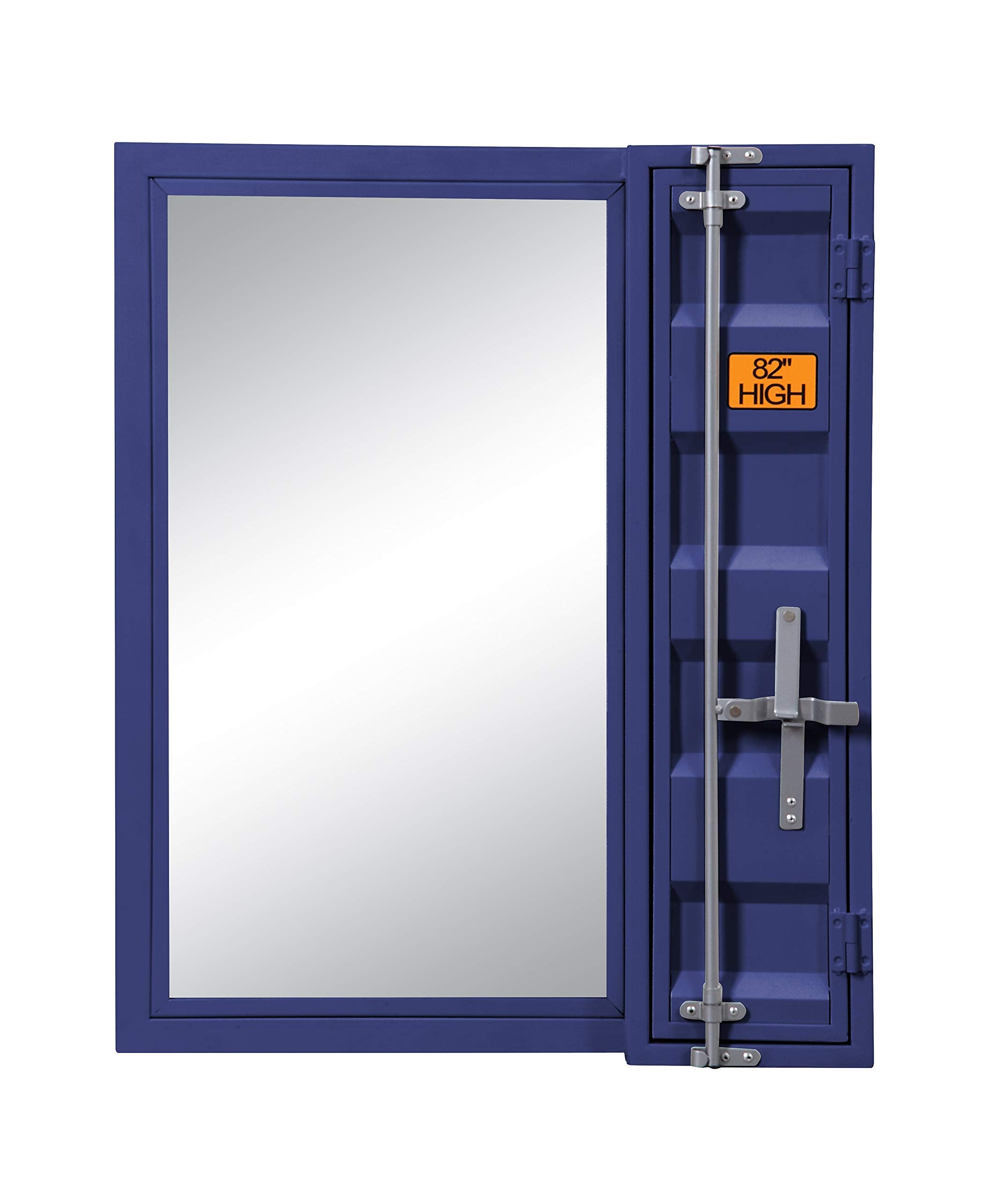 Benjara, Blue Industrial Style Metal Vanity Mirror with Recessed Door Front